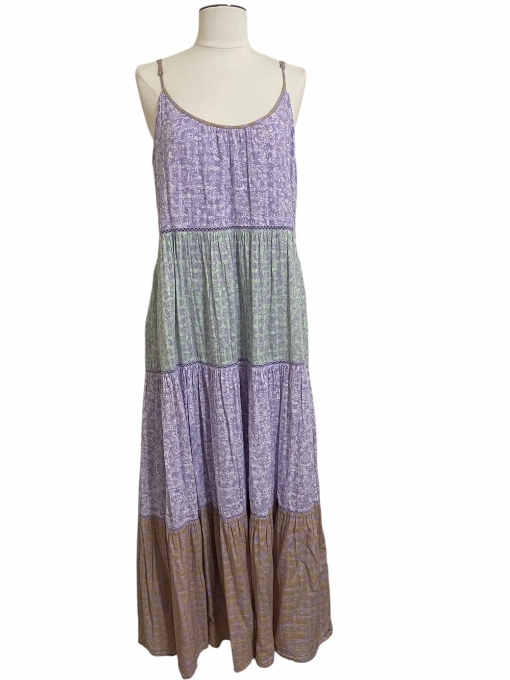 ANTHRO X Roller Rabbit Purple Green Ismay Dakota Tiered Boho Maxi Dress Medium - Picture 5 of 16